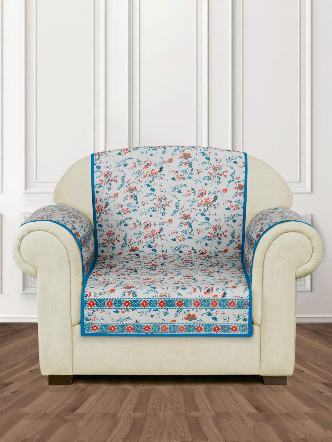 Rajasthan Decor Floral Print Cotton Quilted 1 Seater Sofa Cover (RDSC15-1S)