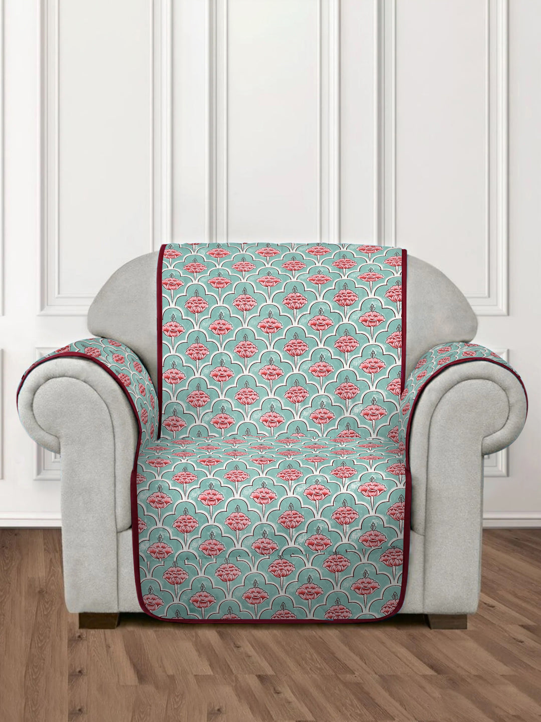 Multi Quilted Floral 1 seater Cotton Sofa Cover