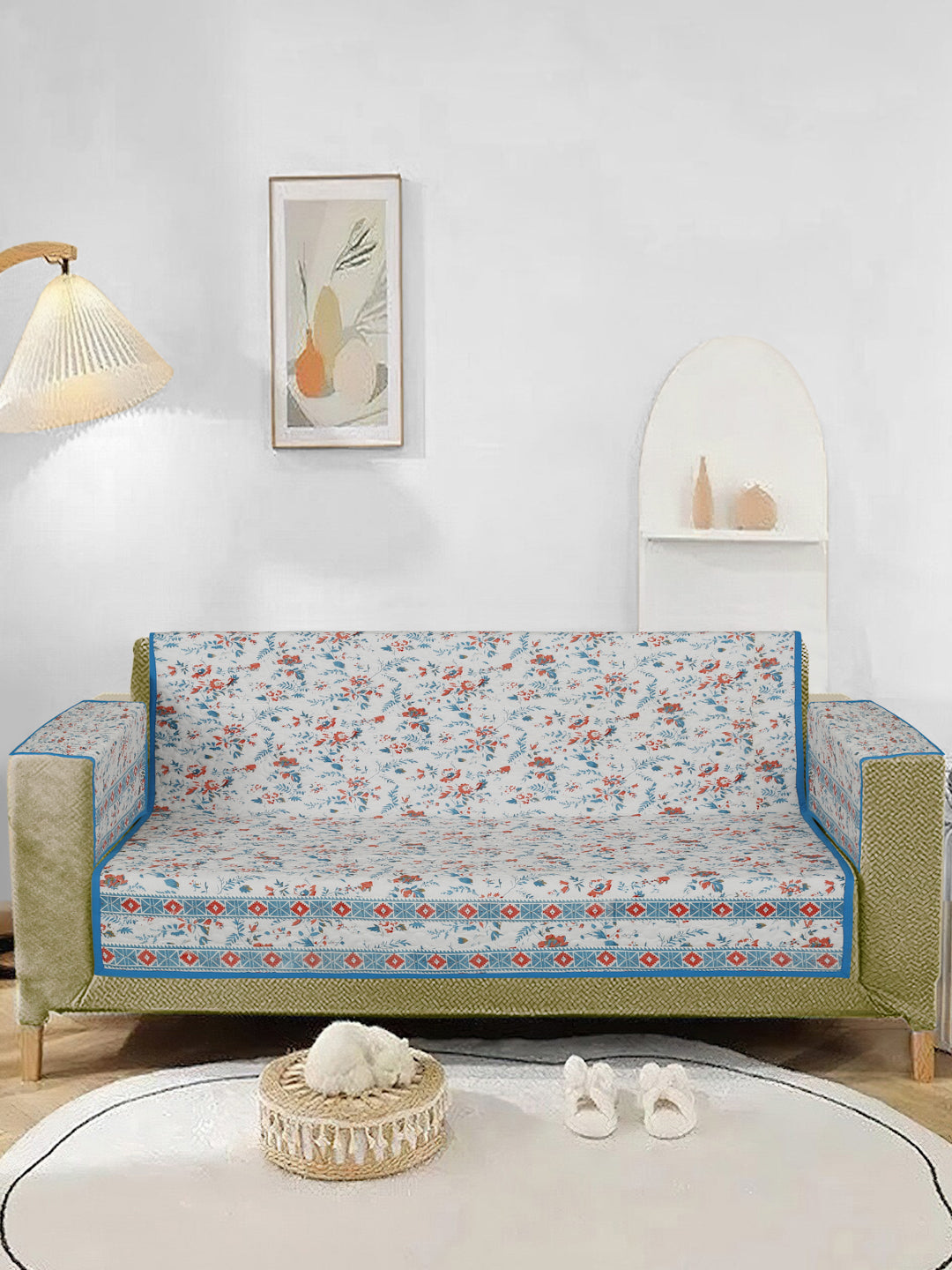 Rajasthan Decor Floral Print Cotton 2 Seater Sofa Cover (RDSC15-2S)