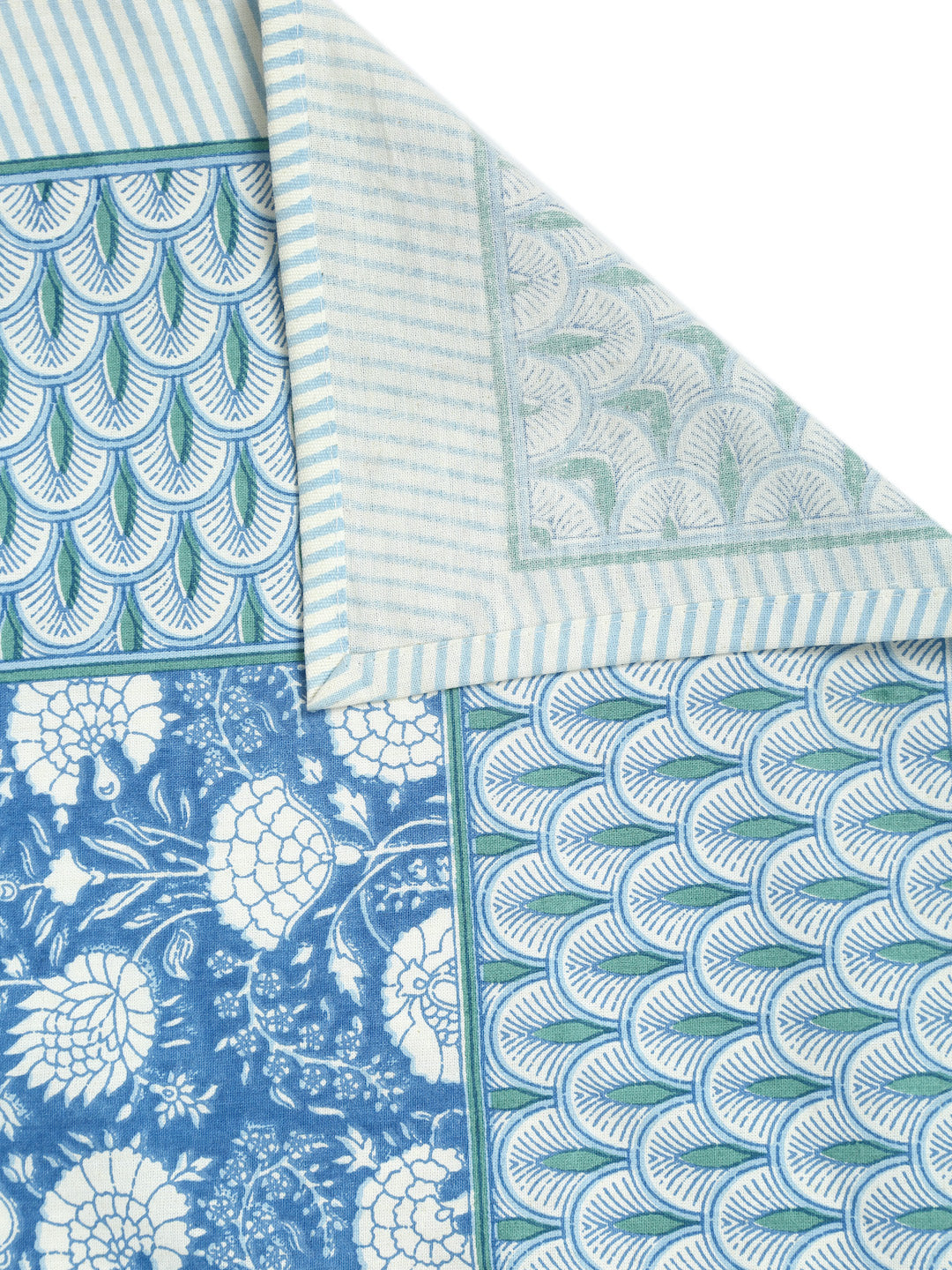 Sky Blue Floral Print Cotton King Bed Sheet with 2 Pillow Covers