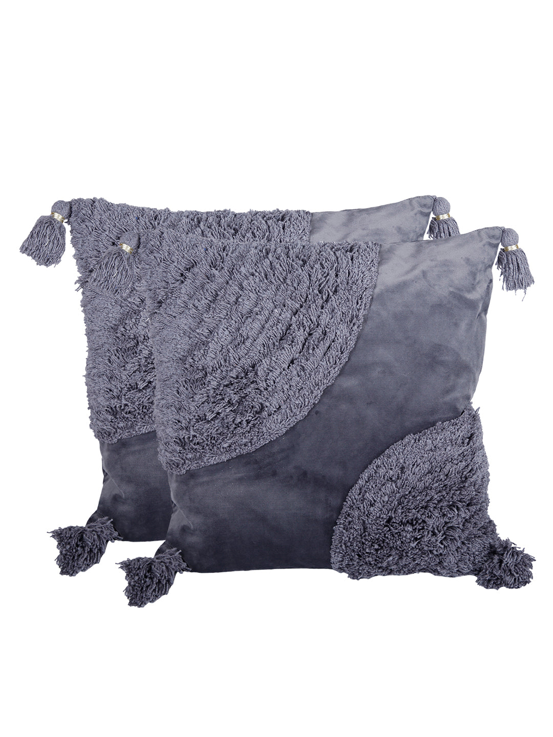 Eyda Super Soft Velvet Grey Color Set of 2 Cushion Cover-18x18 Inch