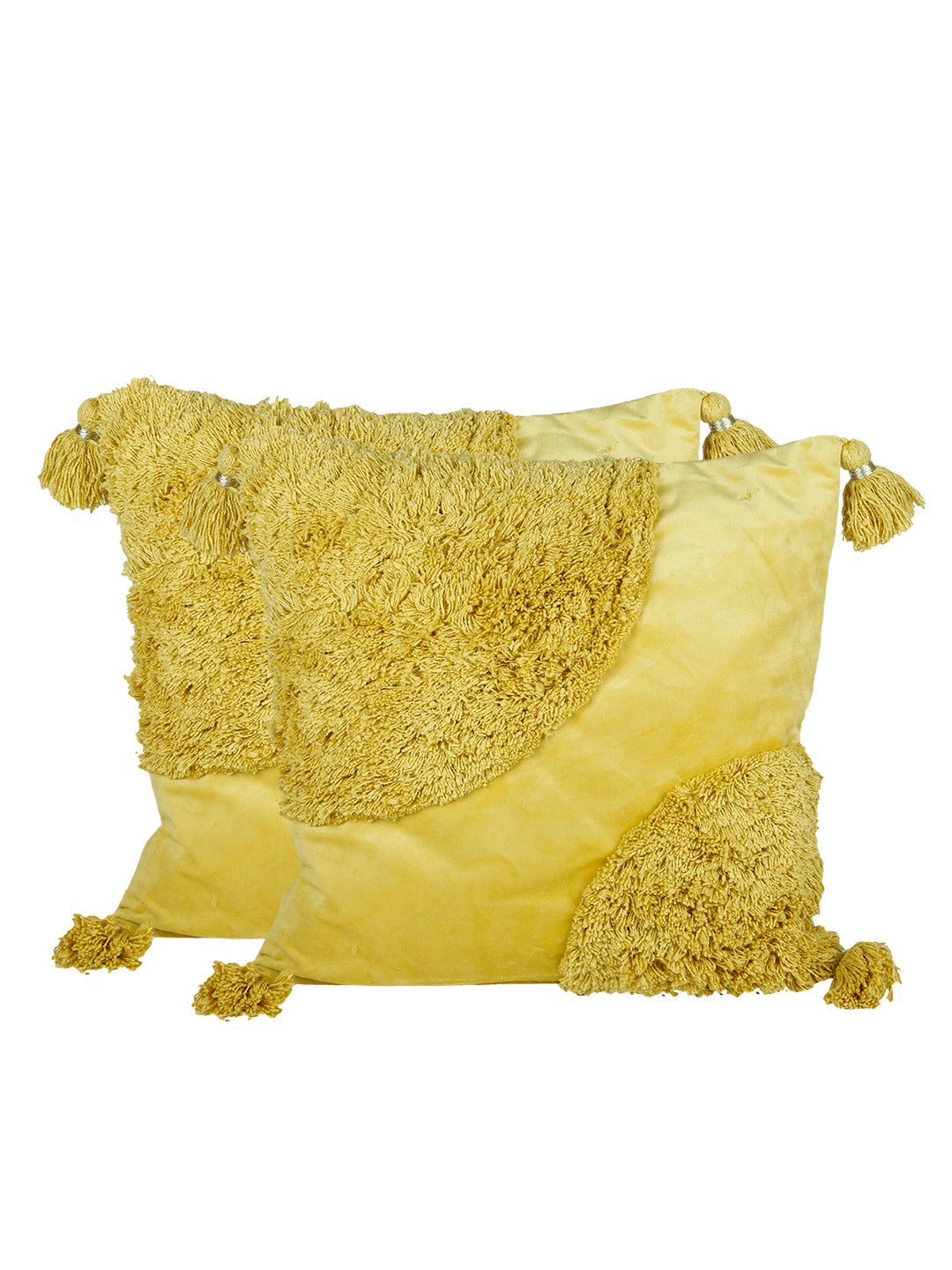 Eyda Super Soft Velvet Yellow Color Set of 2 Cushion Cover-18x18 Inch