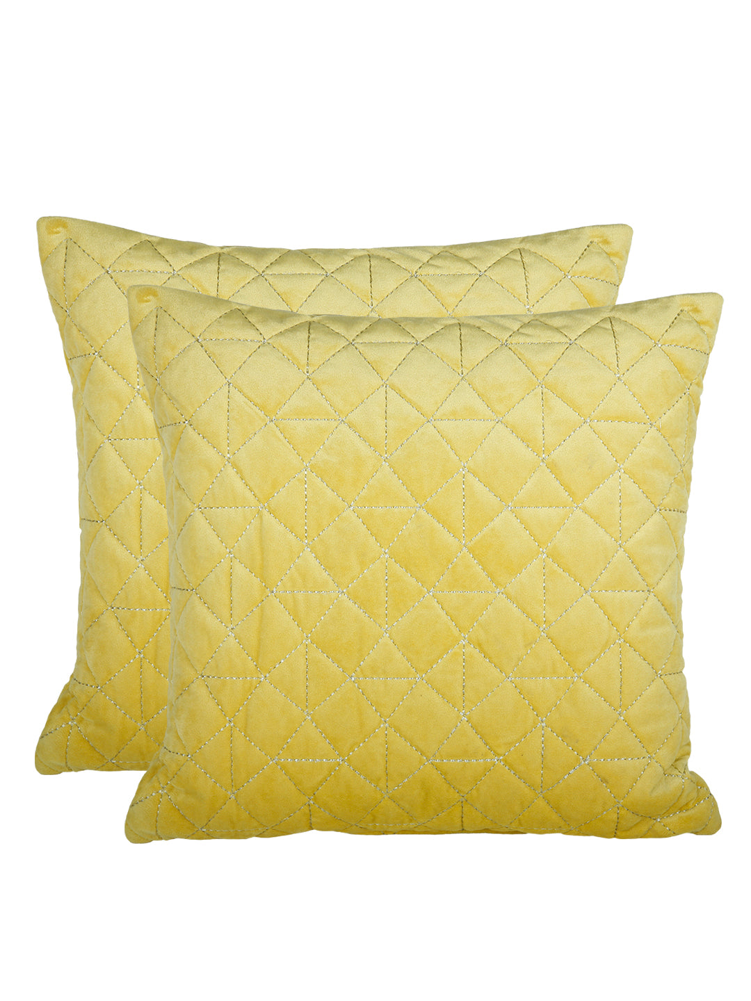 Eyda Super Soft Velvet Yellow Color Set of 2 Quilted Cushion Cover-18x18 Inch