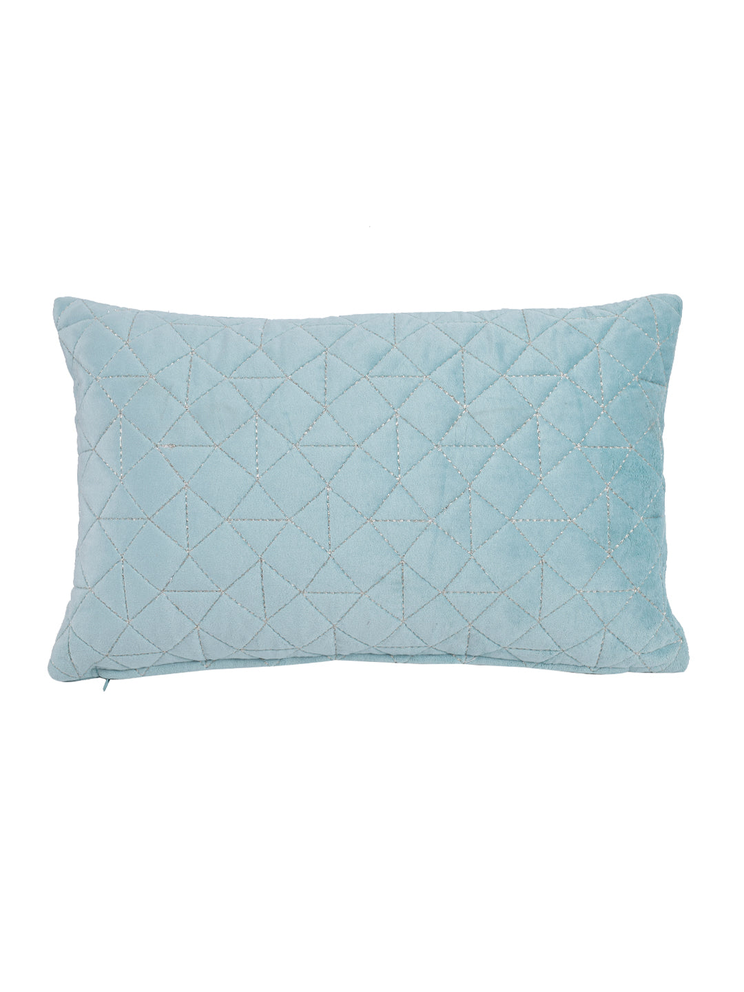 Eyda Super Soft Velvet Aqua Color Set of 2 Quilted Cushion Cover-12x20 Inch