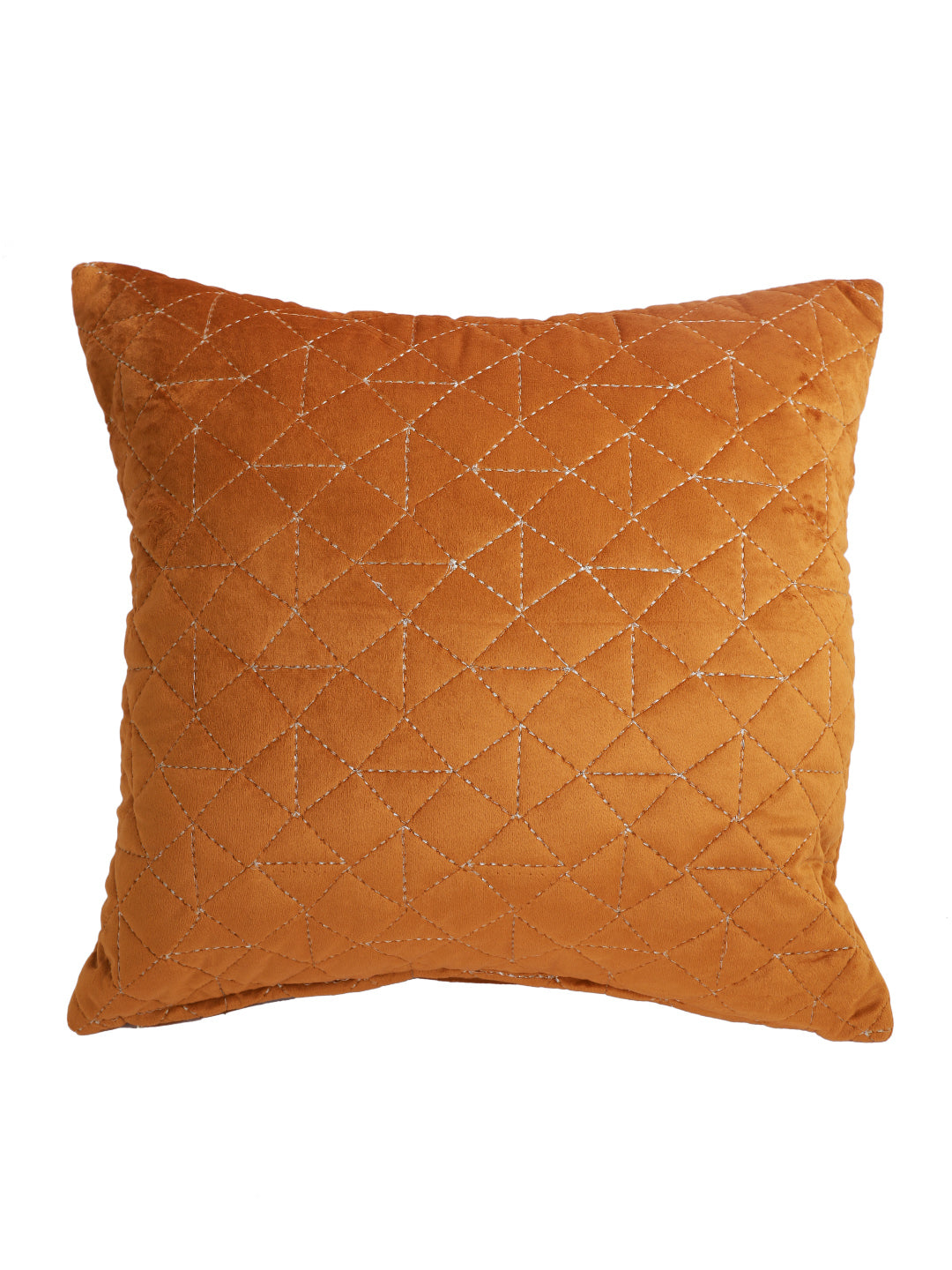 Eyda Super Soft Velvet Rust Color Set of 2 Quilted Cushion Cover-18x18 Inch