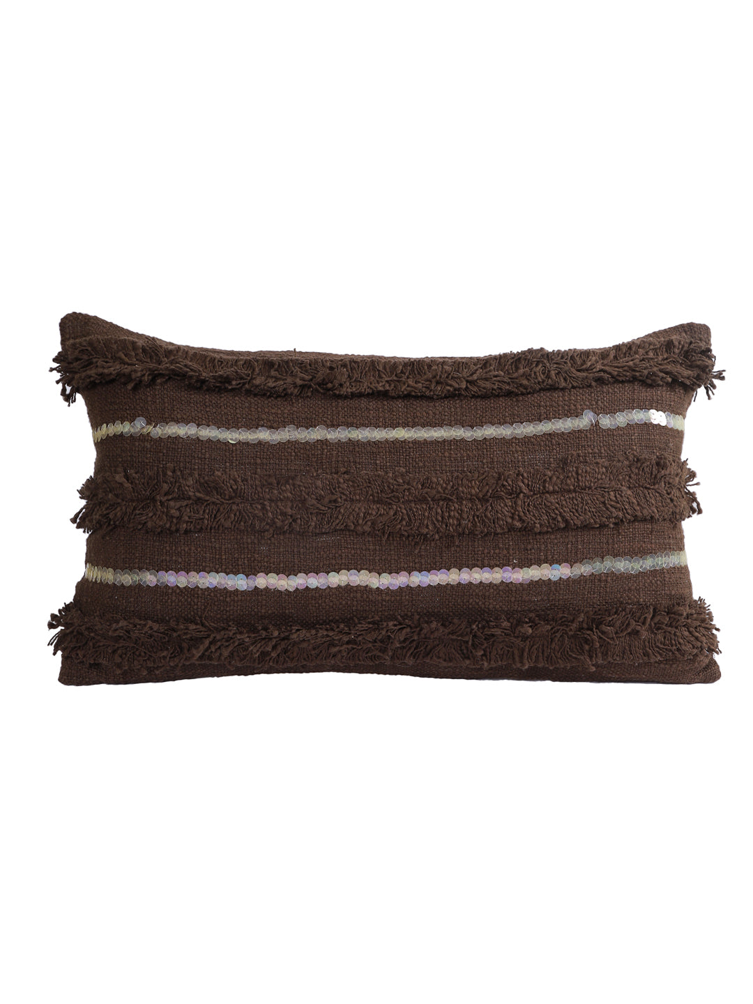 Eyda Set of 2 Dark Brown Color Cotton Cushion Cover-12x20 Inch