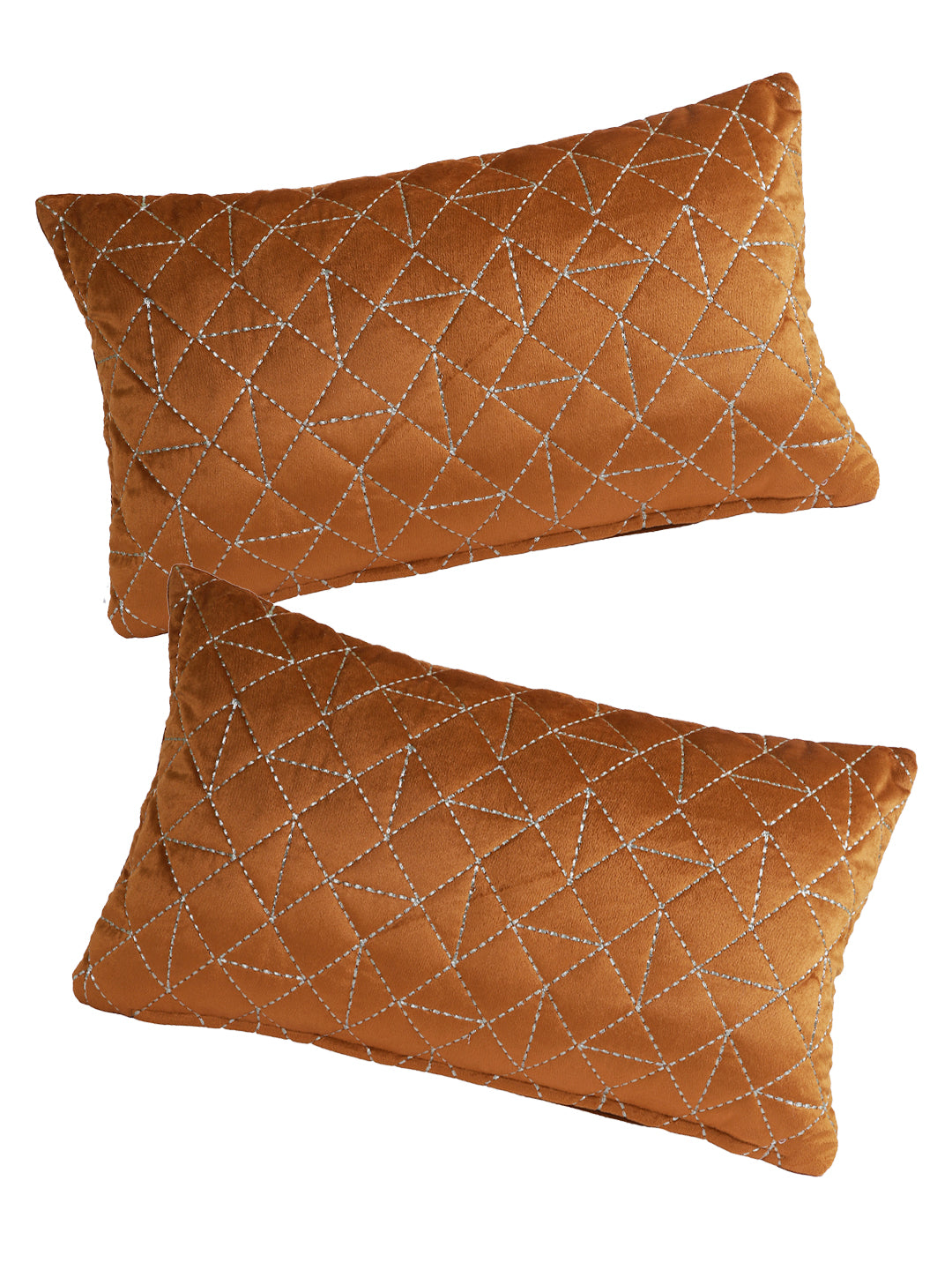 Eyda Super Soft Rust Color Set of 2 Quilted Cushion Cover-12x20 Inch