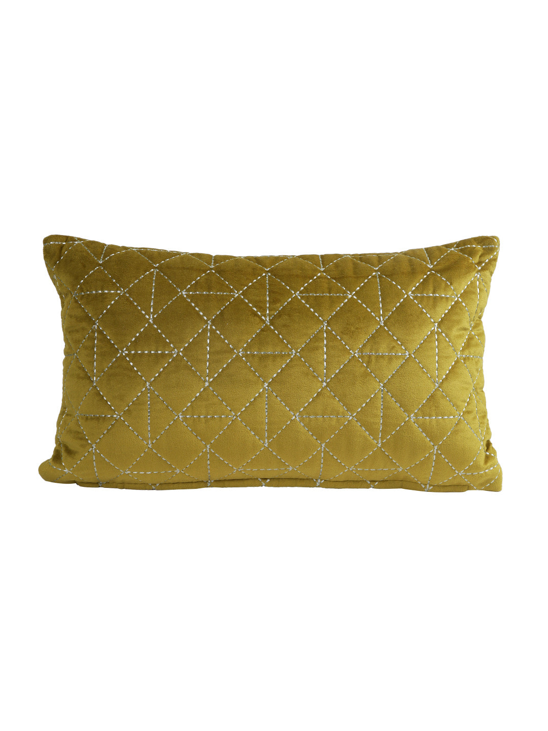 Eyda Super Soft Olive Green Color Set of 2 Quilted Cushion Cover-12x20 Inch