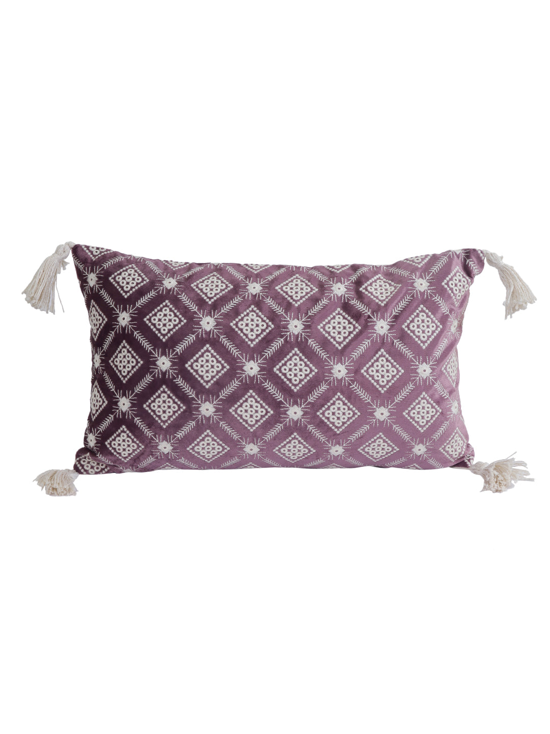 Eyda Super Soft Purple Color Set of 2 Embroidered Cushion Cover-12x20 Inch