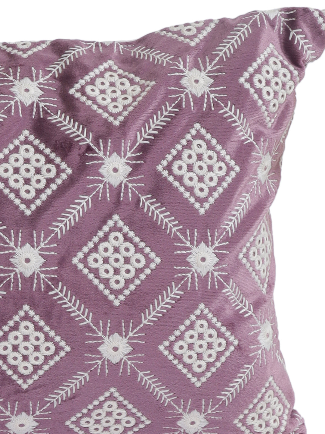 Eyda Super Soft Purple Color Set of 2 Embroidered Cushion Cover-12x20 Inch
