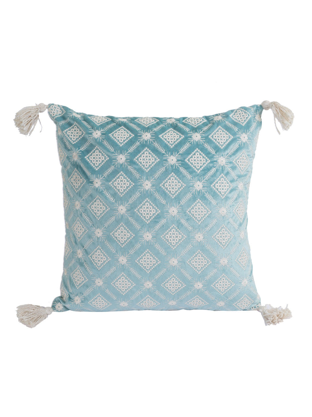 Eyda Super Soft Turquoise Blue Color Set of 2 Embroidered Cushion Cover-18x18 Inch