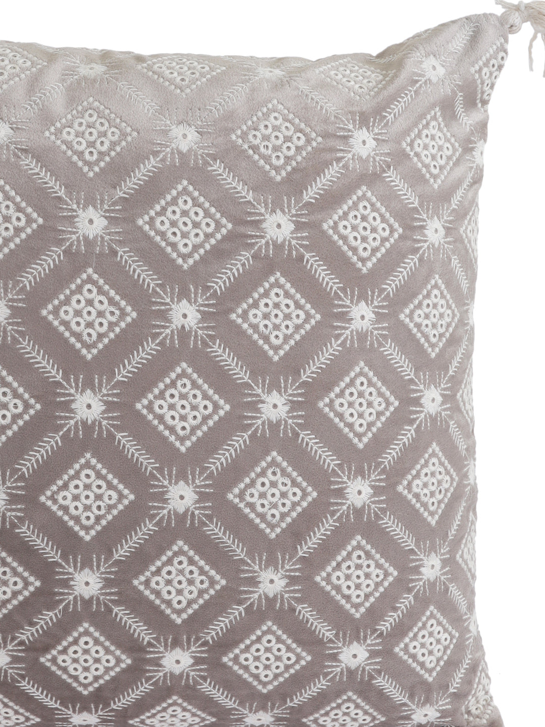 Eyda Super Soft Grey Color Set of 2 Embroidered Cushion Cover-18x18 Inch