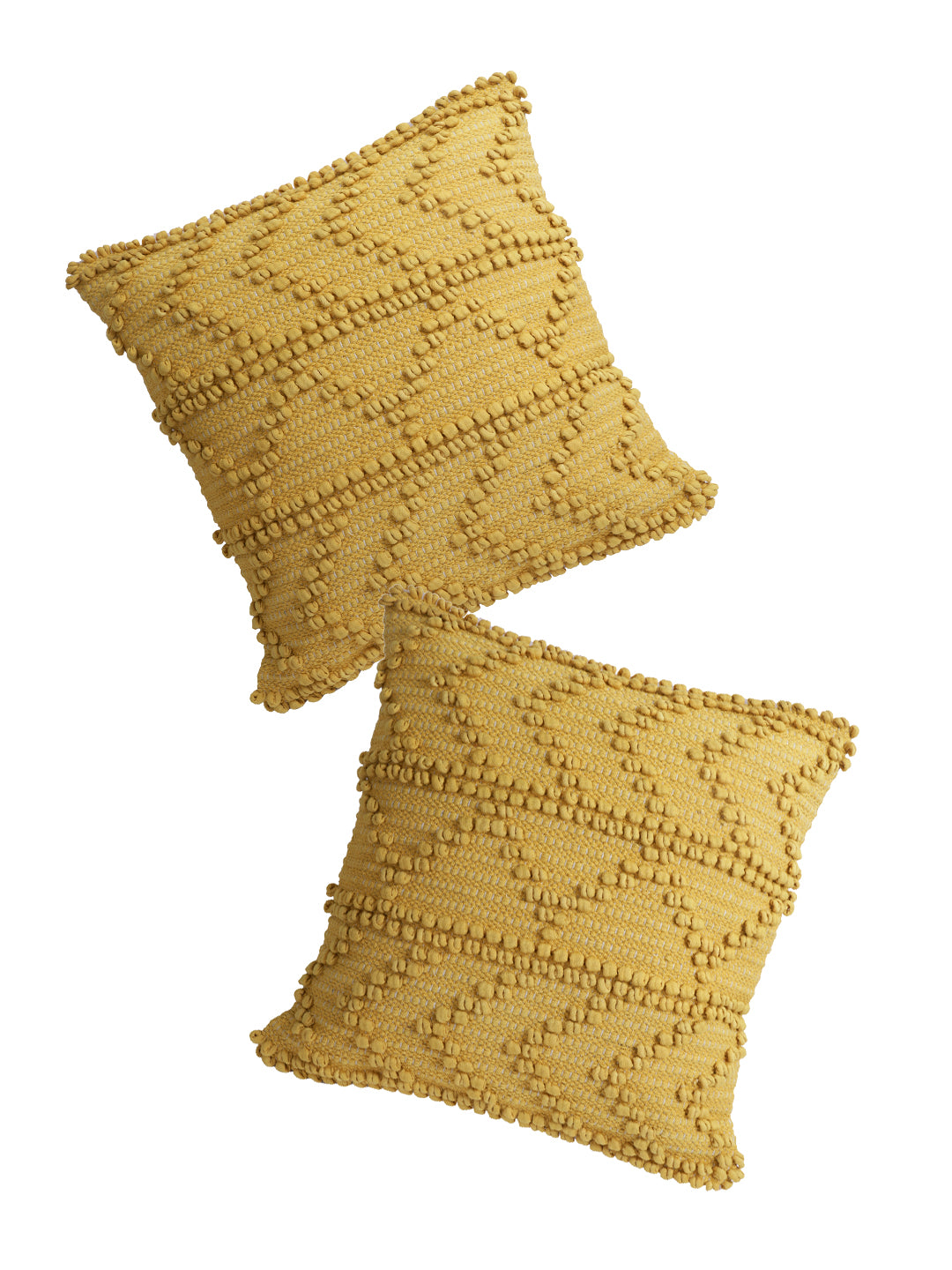 Eyda Yellow Hand Woven Cotton Set of 2 Cushion Cover-18x18 Inch