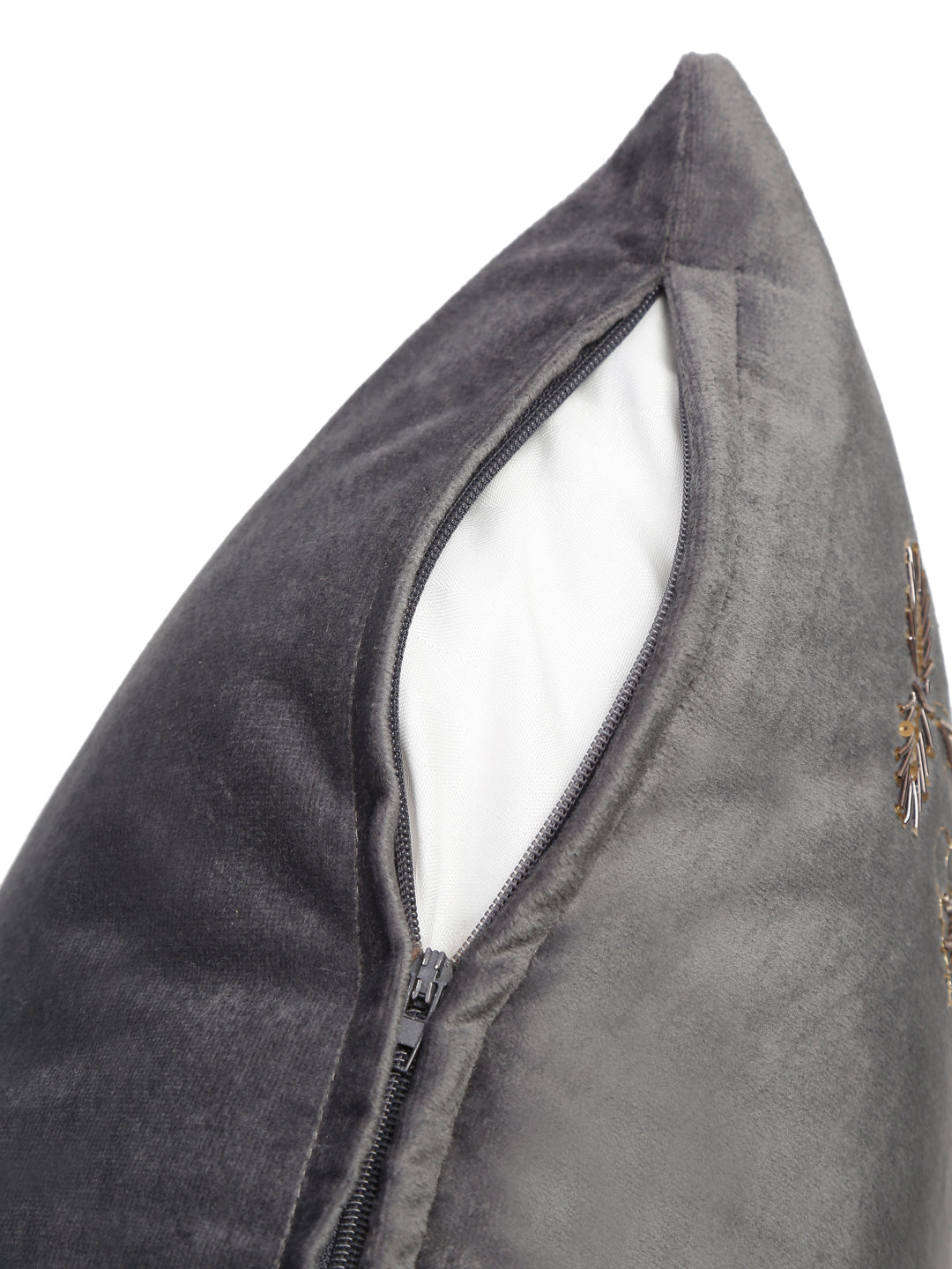 Grey Color Velvet Hand Work Cushion Cover Set of 2 (18x18 Inch)