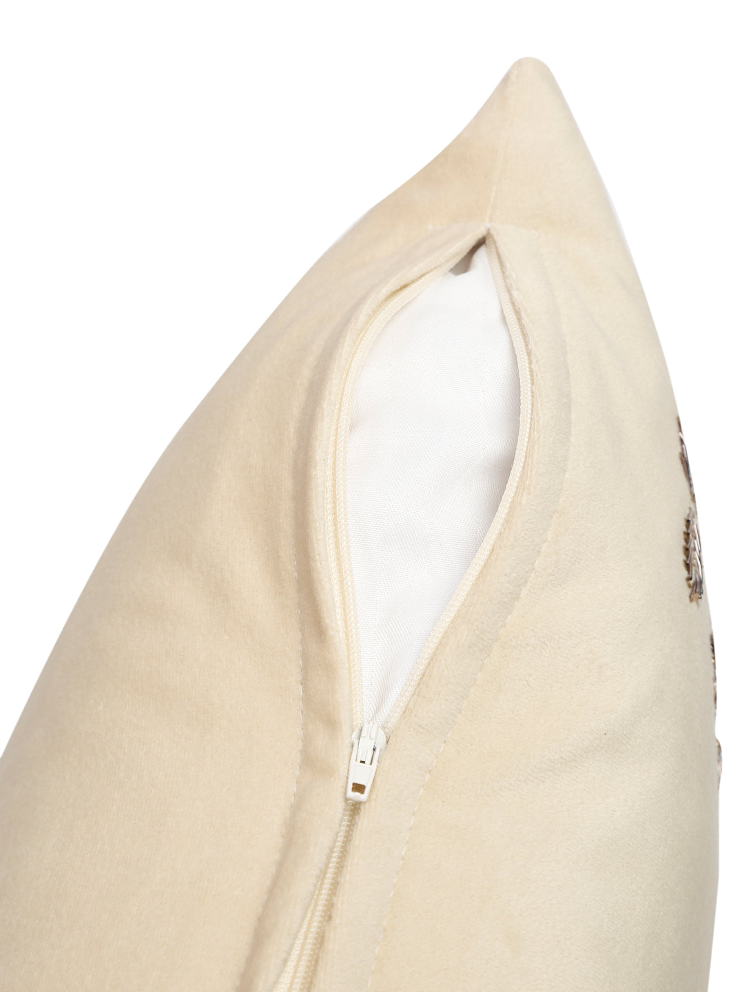 Ivory Color Velvet Hand Work Cushion Cover Set of 2 (18x18 Inch)