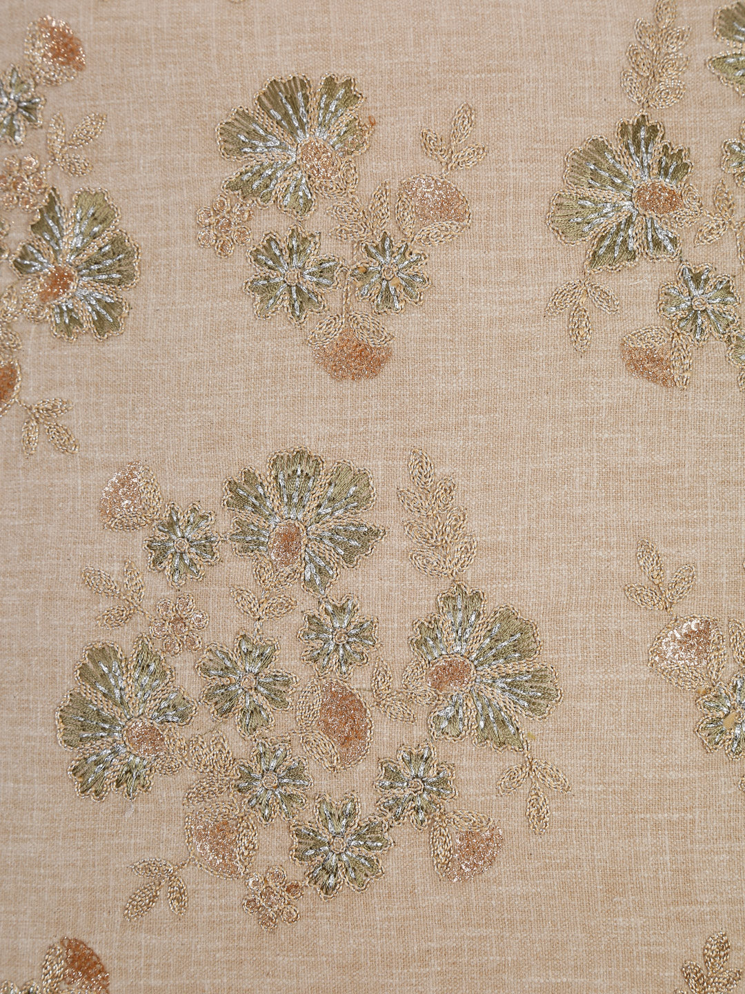 Beige Color Cotton Hand Work Cushion Cover Set of 2 (18x18 Inch)