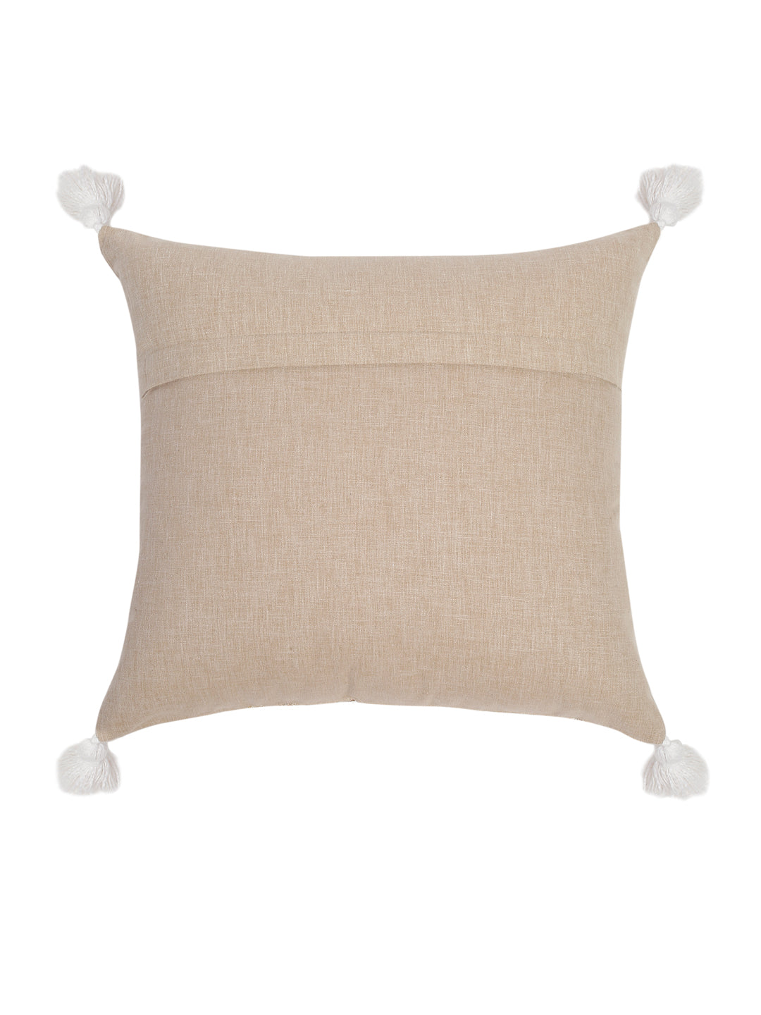 Beige Color Cotton Hand Work Cushion Cover Set of 2 (18x18 Inch)