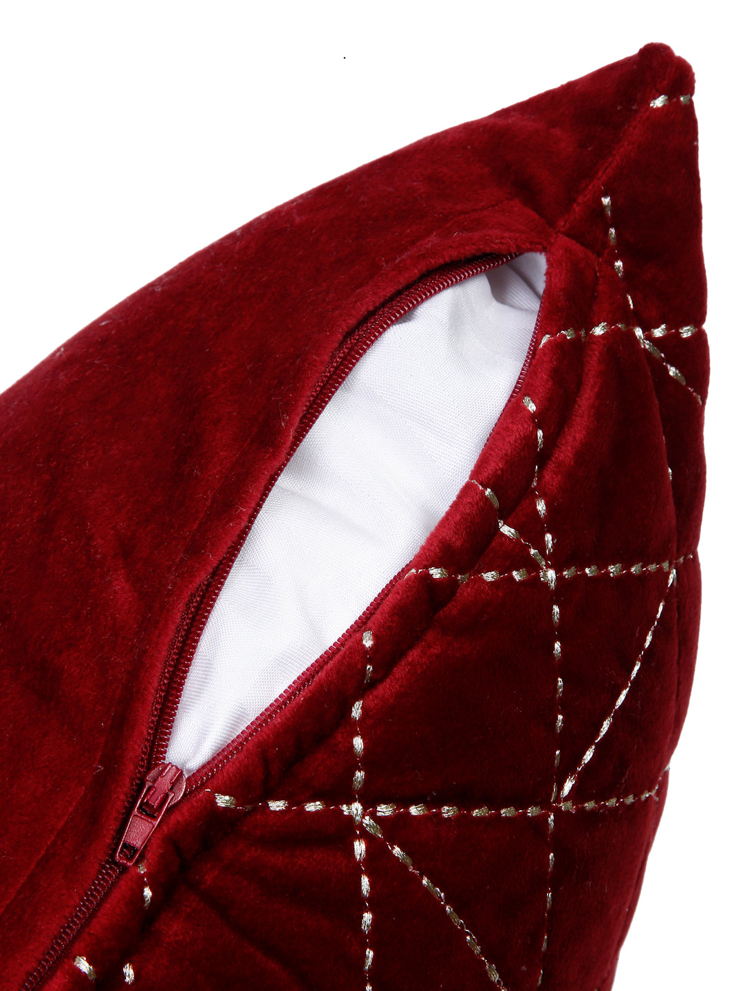 Velvet Maroon Color Set of 2 Quilted Cushion Cover (18x18 Inch)