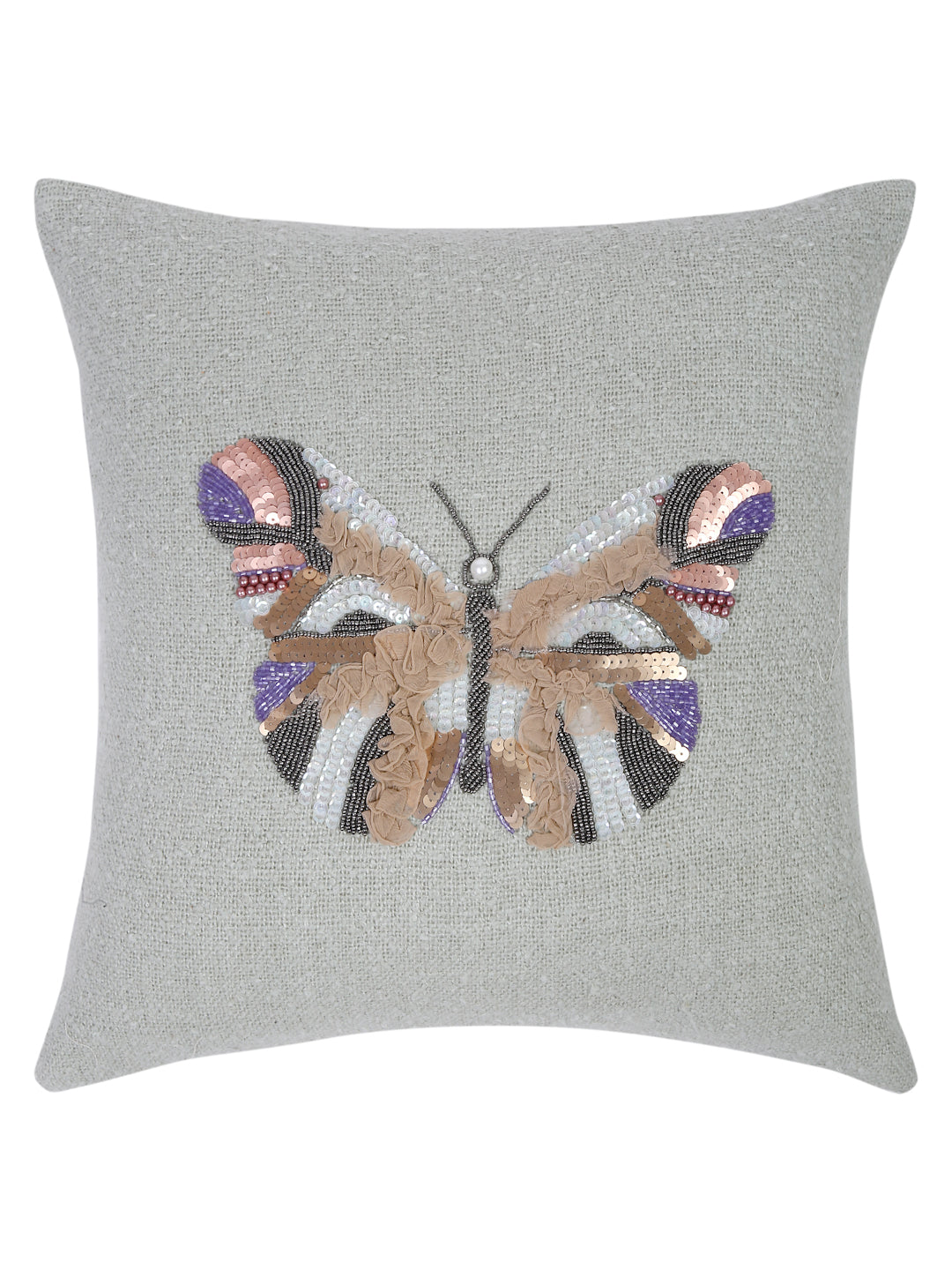 Grey Color Cotton Hand Work Cushion Cover Set of 2 (18x18 Inch)