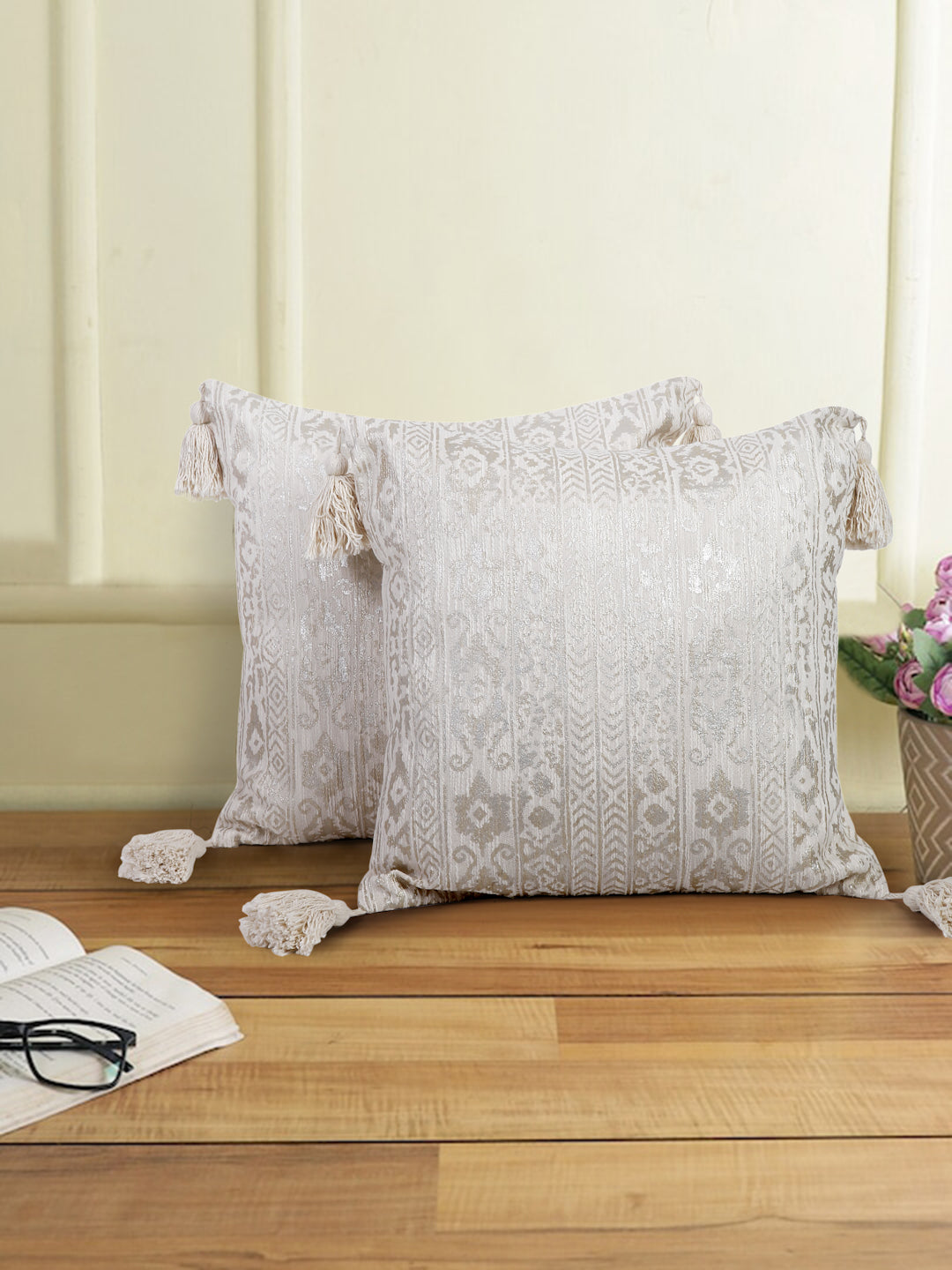 Cotton Ivory Cushion Cover Set of 2 (20x20 Inch)