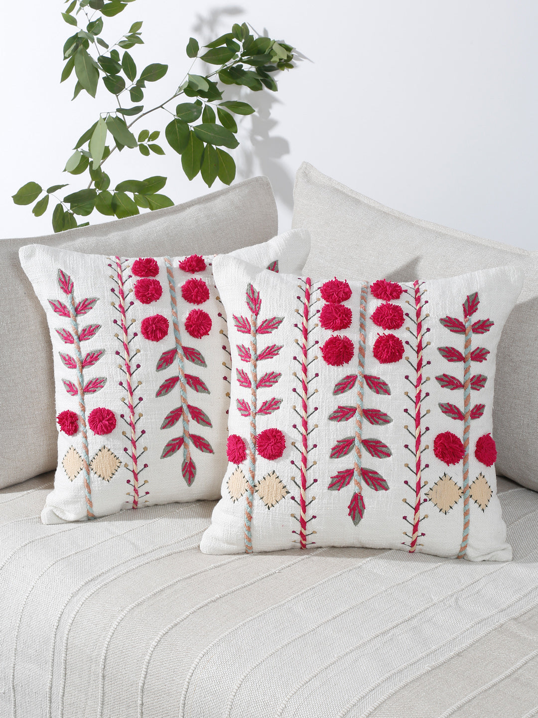 Eyda Embroidered Cotton Cushion Covers Set of 2-18x18 inch