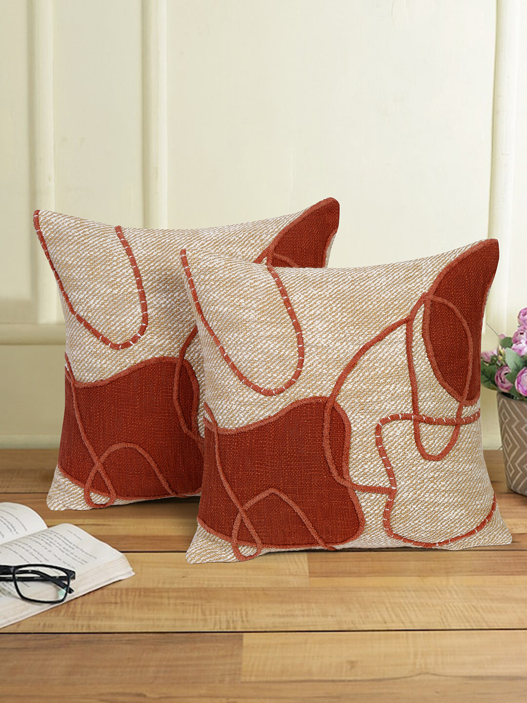 Eyda Embroidered Cotton Cushion Covers Set of 2-18x18 inch
