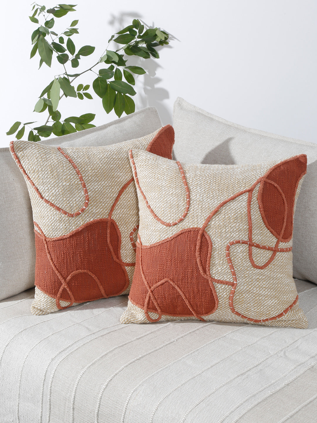 Eyda Embroidered Cotton Cushion Covers Set of 2-18x18 inch