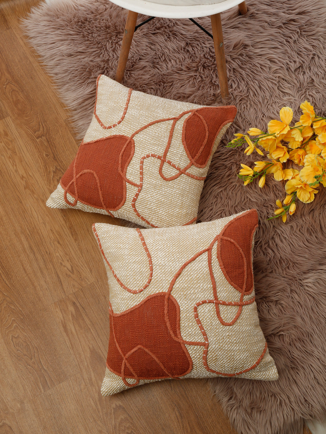 Eyda Embroidered Cotton Cushion Covers Set of 2-18x18 inch