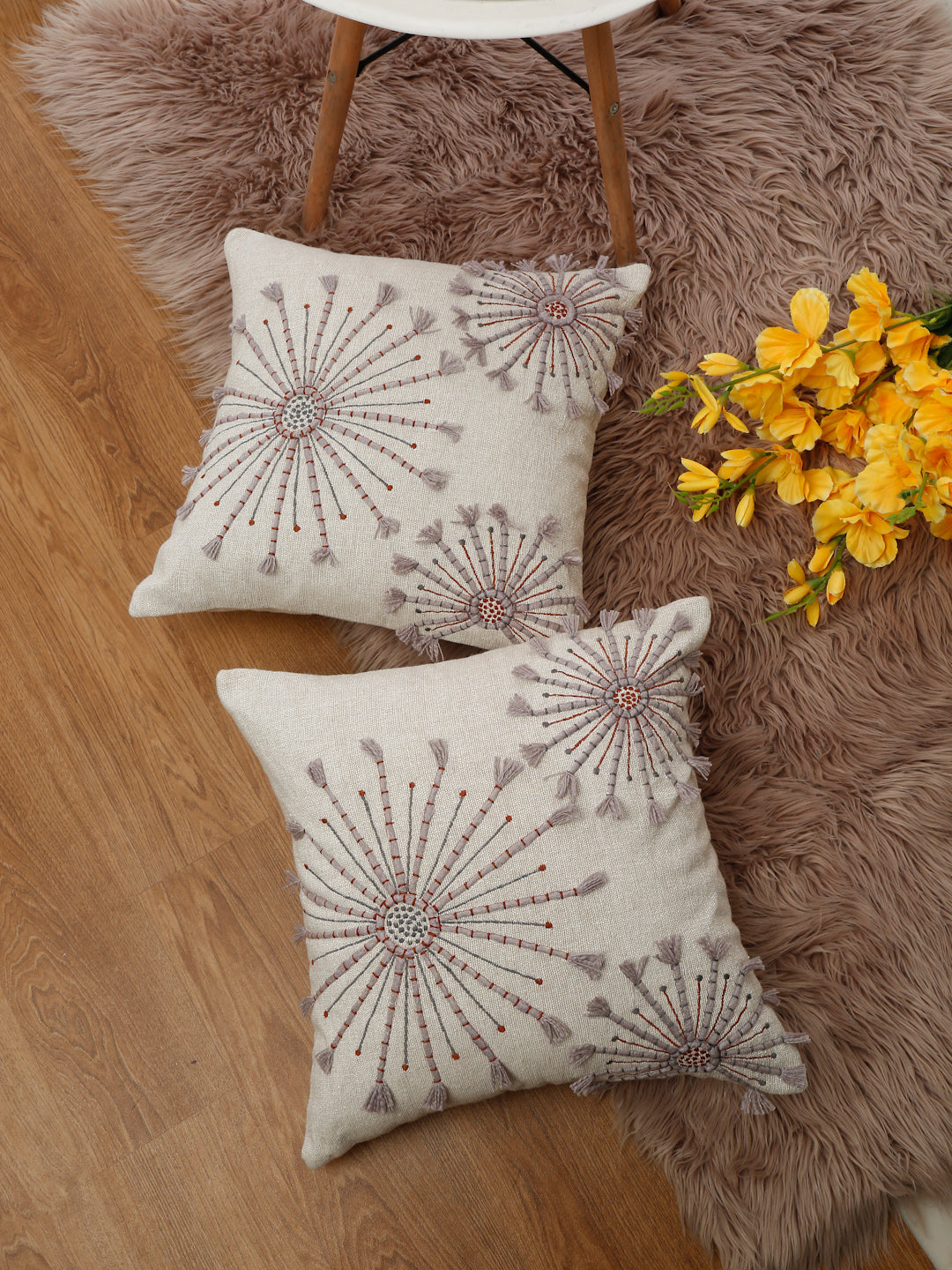 Eyda Embroidered Cotton Cushion Covers Set of 2-18x18 inch