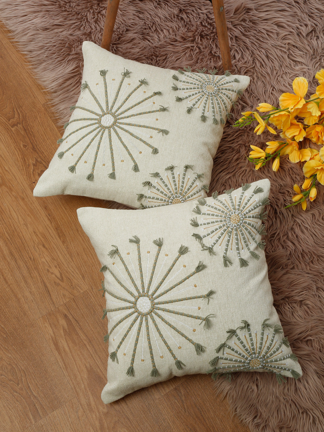 Eyda Embroidered Cotton Cushion Covers Set of 2-18x18 inch