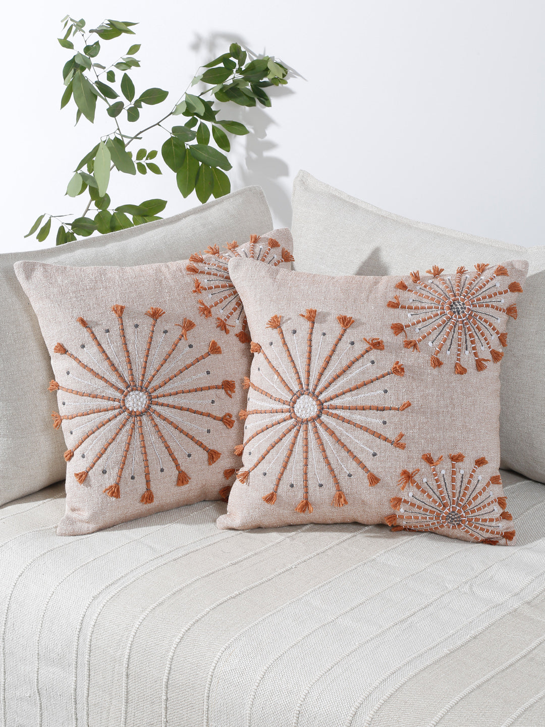 Eyda Embroidered Cotton Cushion Covers Set of 2-18x18 inch