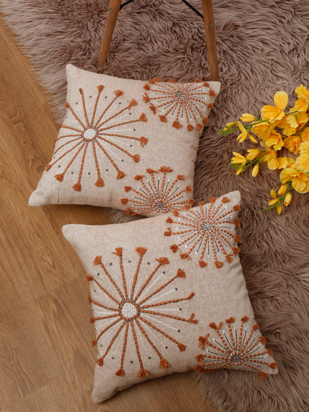 Eyda Embroidered Cotton Cushion Covers Set of 2-18x18 inch