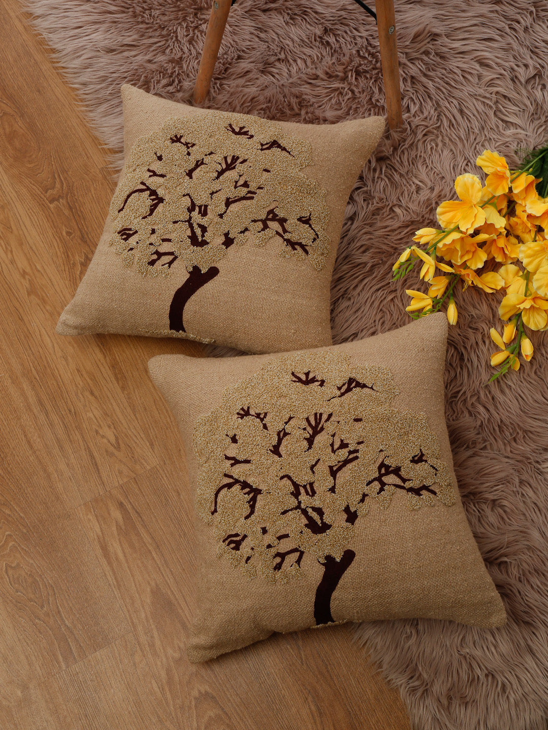 Eyda Embroidered Cotton Cushion Covers Set of 2-18x18 inch