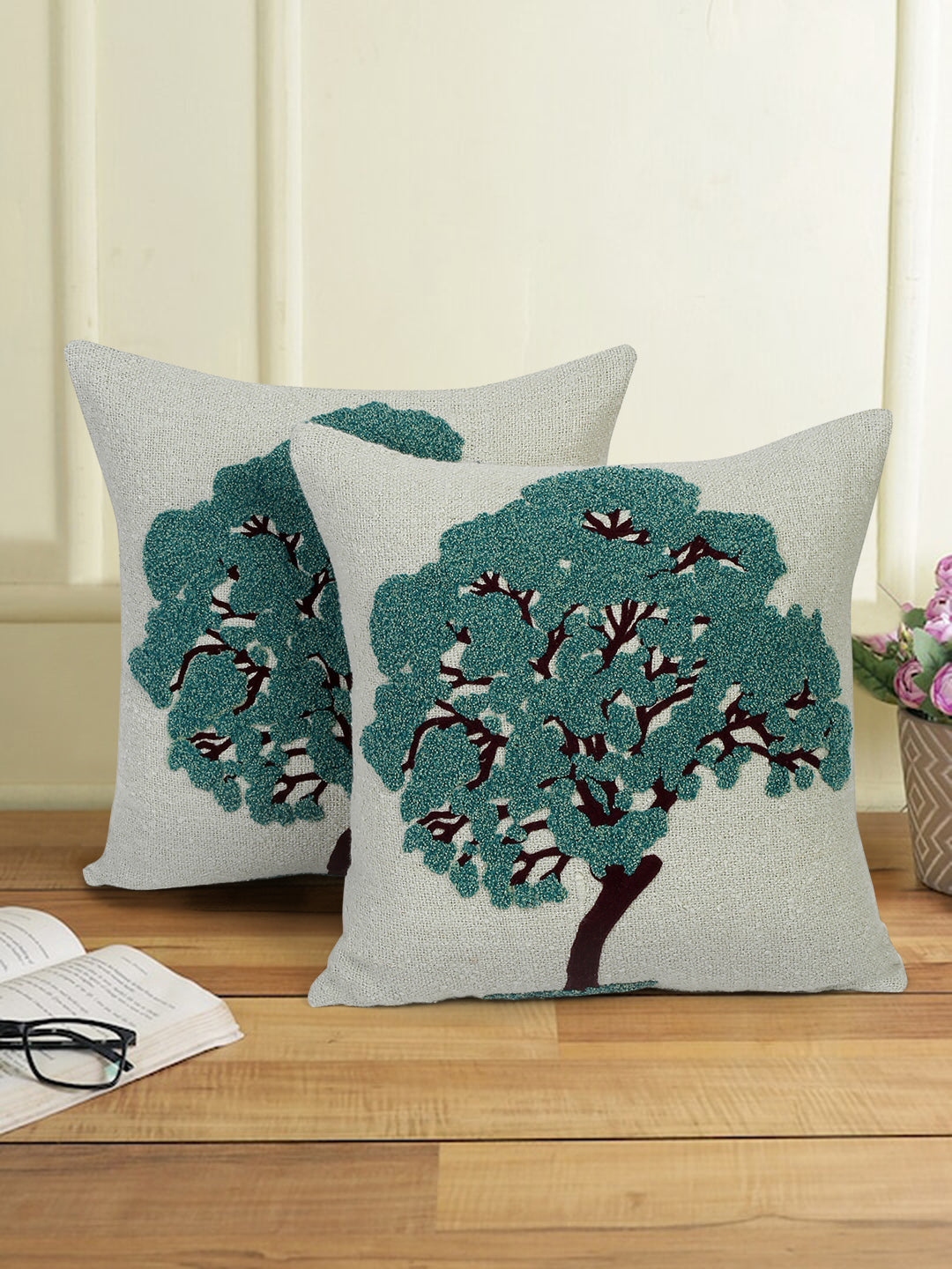 Eyda Embroidered Cotton Cushion Covers Set of 2-18x18 inch