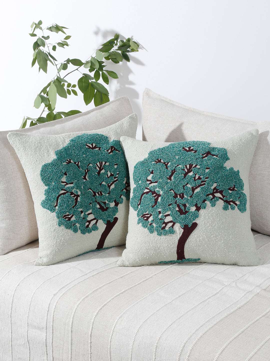Eyda Embroidered Cotton Cushion Covers Set of 2-18x18 inch
