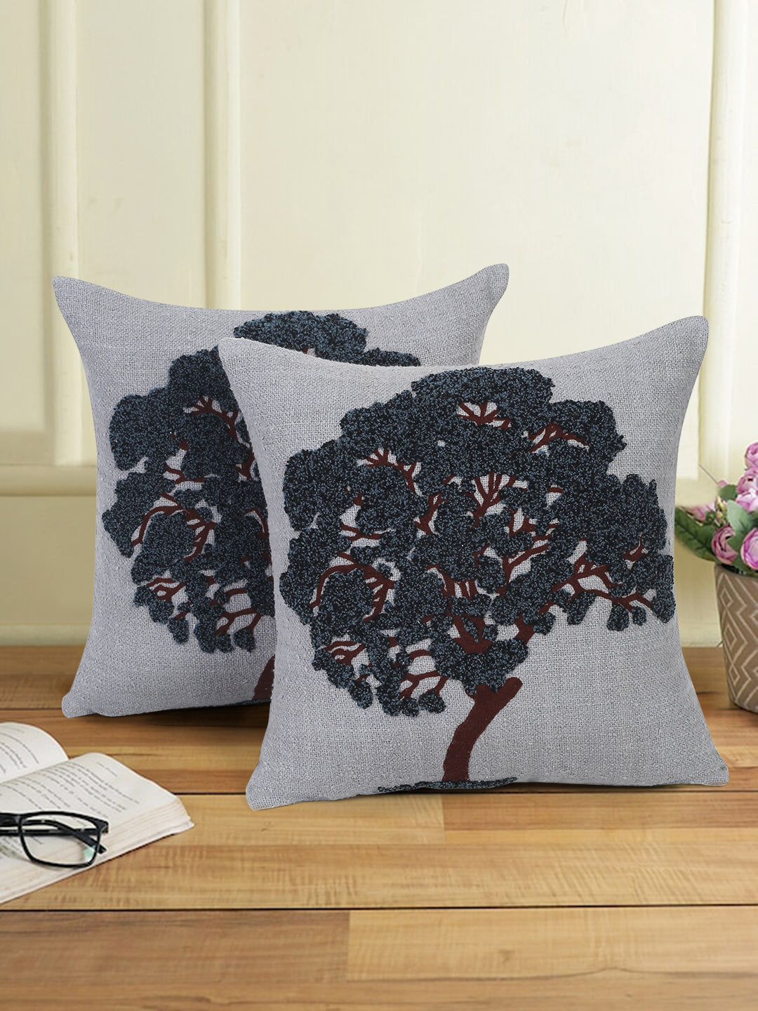 Eyda Embroidered Cotton Cushion Covers Set of 2-18x18 inch