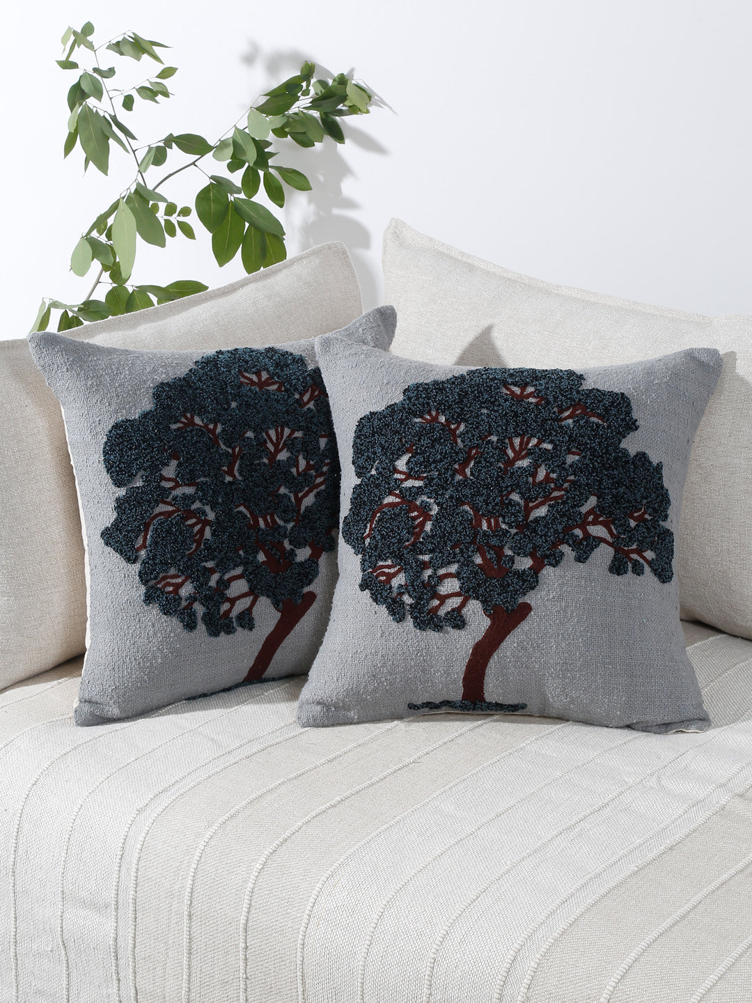Eyda Embroidered Cotton Cushion Covers Set of 2-18x18 inch