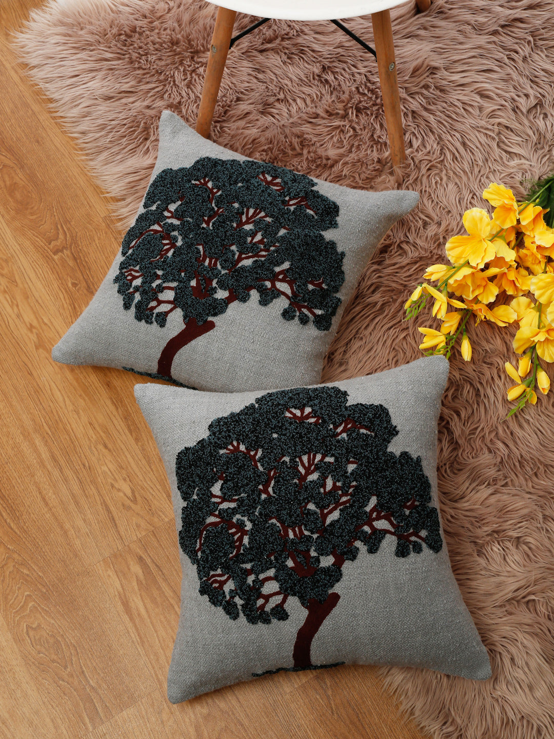 Eyda Embroidered Cotton Cushion Covers Set of 2-18x18 inch