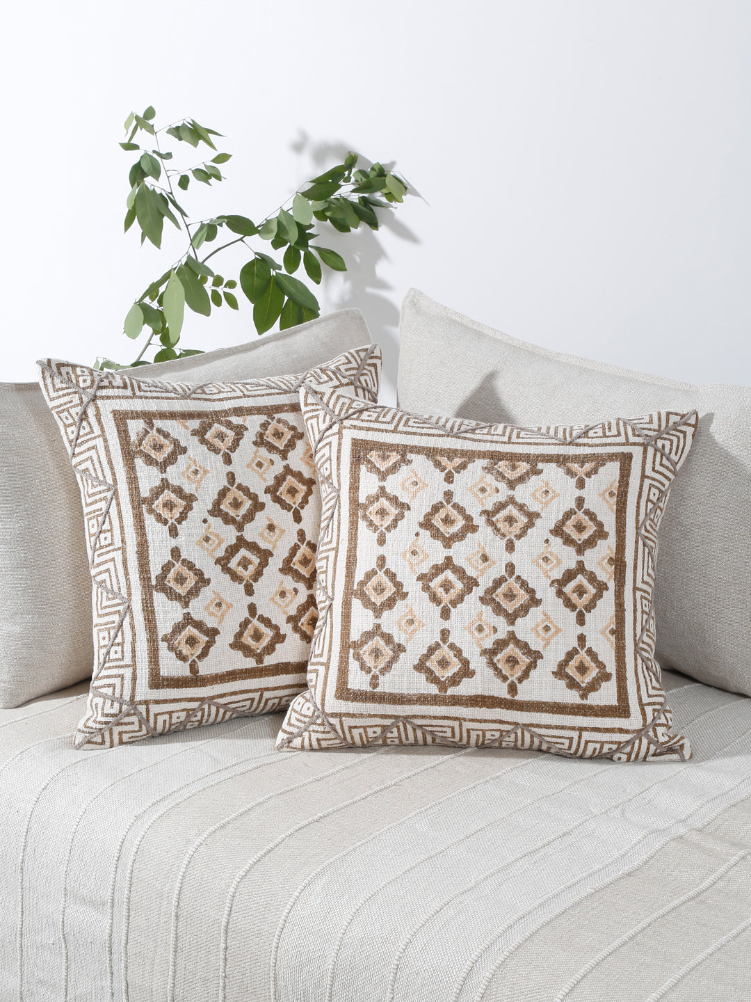 Eyda Hand Block Printed Cotton Sofa Cushion Covers Set of 2 18x18 inch