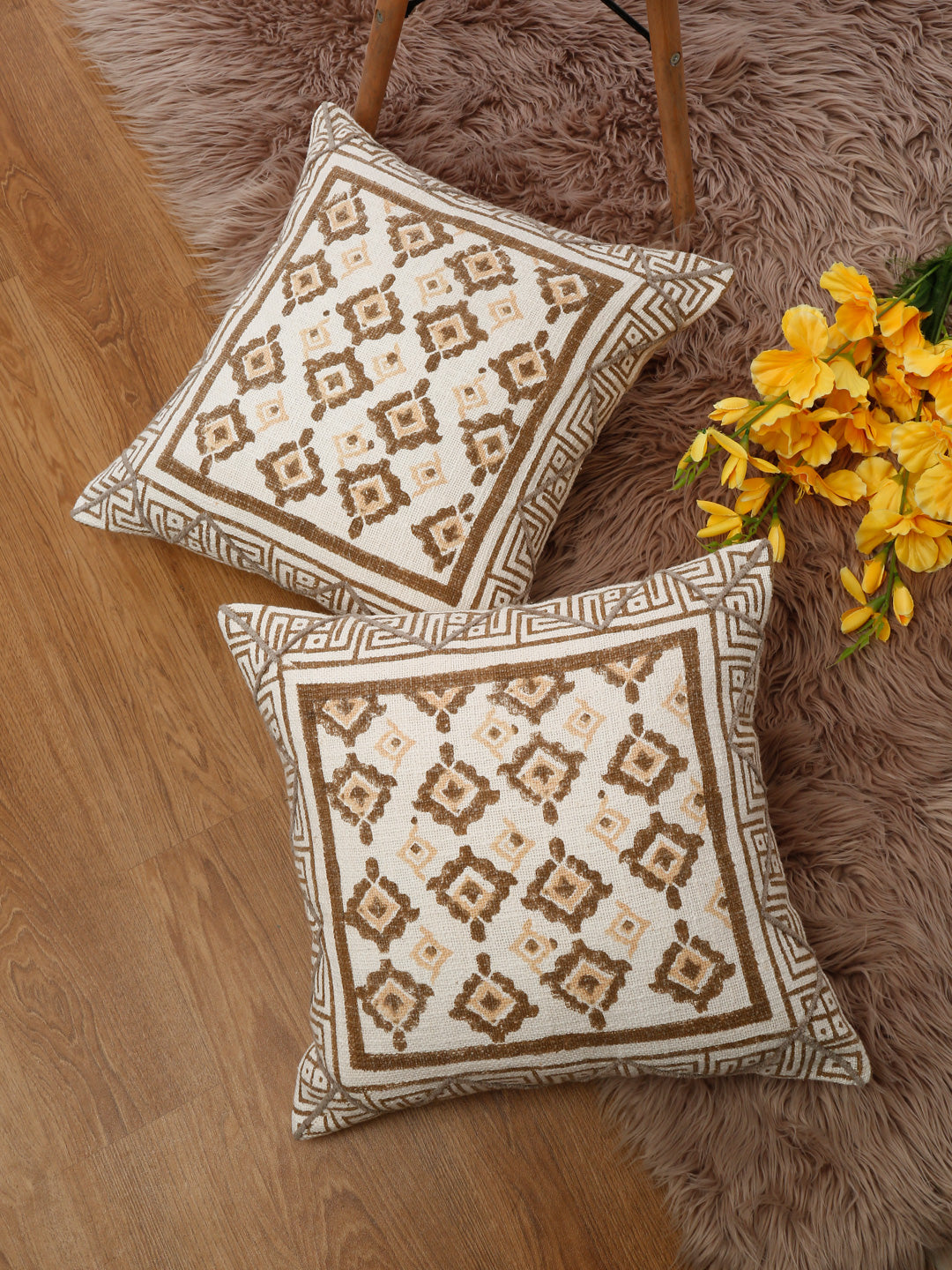 Eyda Hand Block Printed Cotton Sofa Cushion Covers Set of 2 18x18 inch