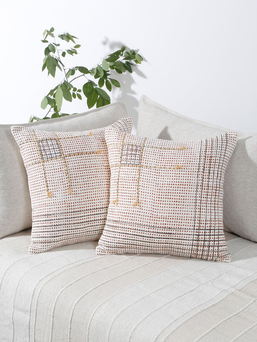 Eyda Hand Block Printed Cotton Sofa Cushion Covers Set of 2 18x18 inch