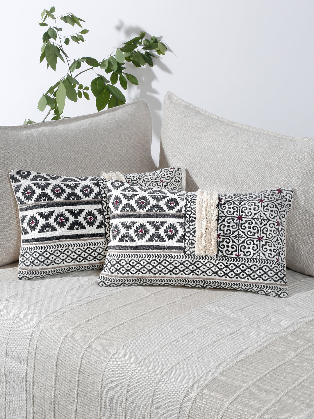 Eyda Hand Block Printed Cotton Cushion Covers Set of 2 12x20 inch