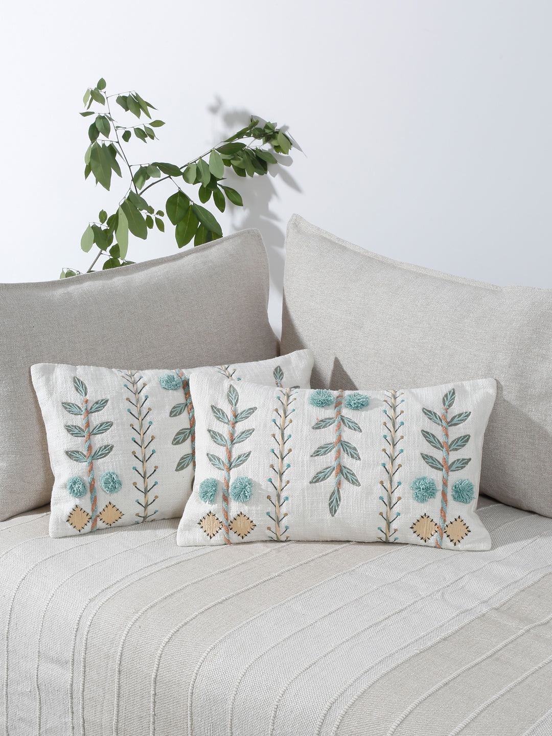 Eyda Embroidered Cotton Cushion Covers Set of 2-12x20 inch