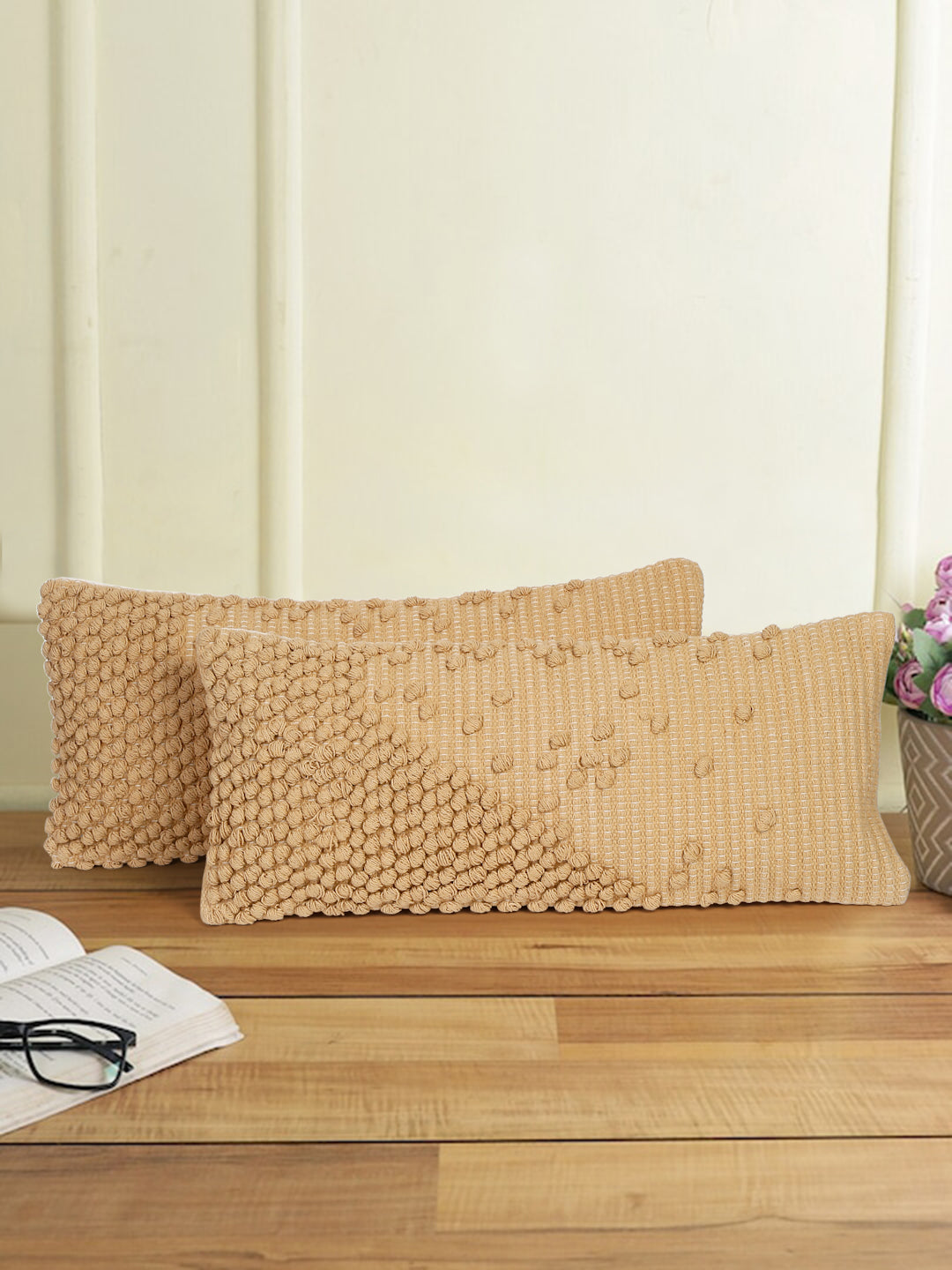 Eyda 100% Cotton Woven Designer Cushion Covers Set of 2 12x28 inch