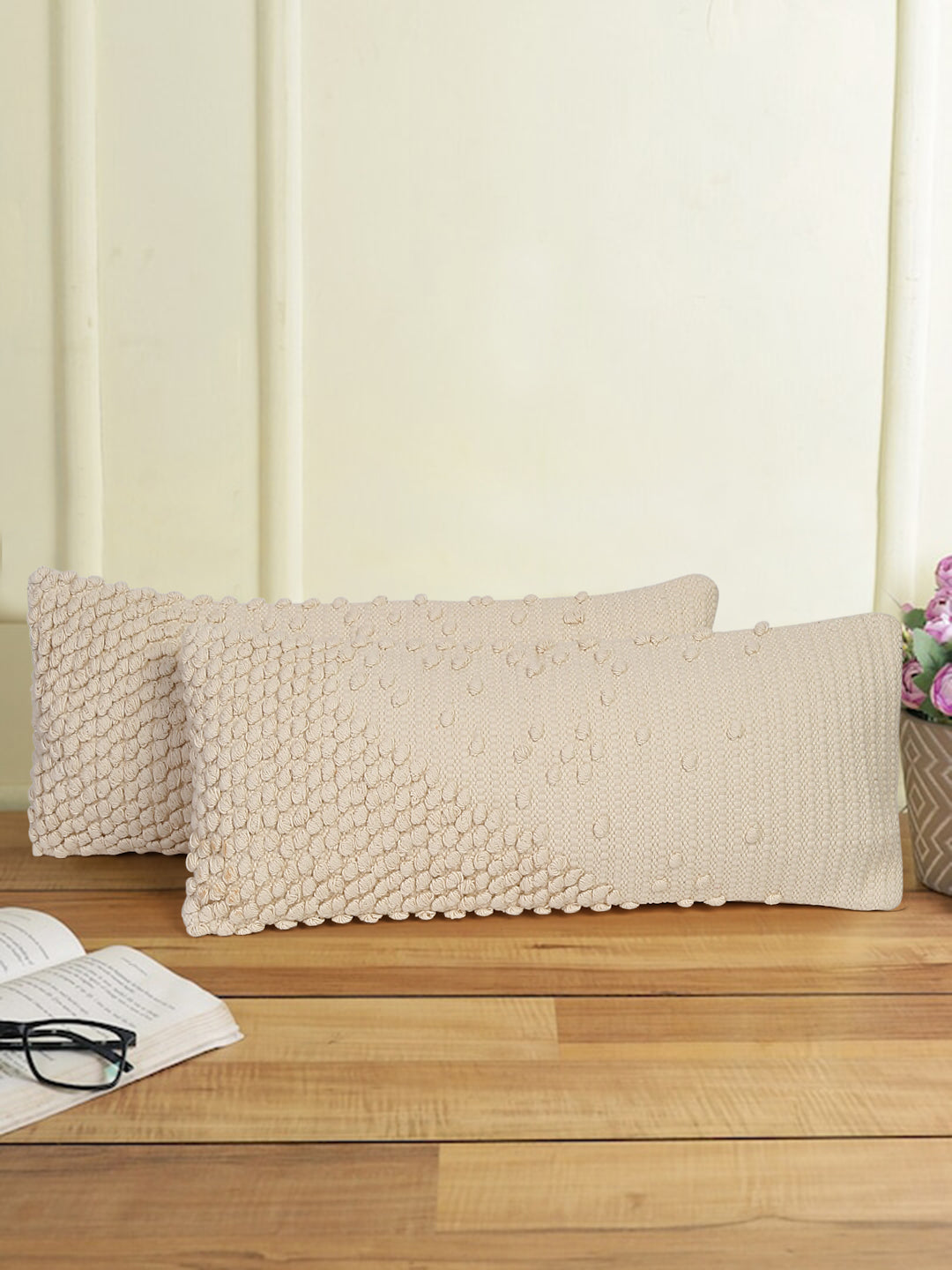 Eyda 100% Cotton Woven Designer Cushion Covers Set of 2 12x28 inch
