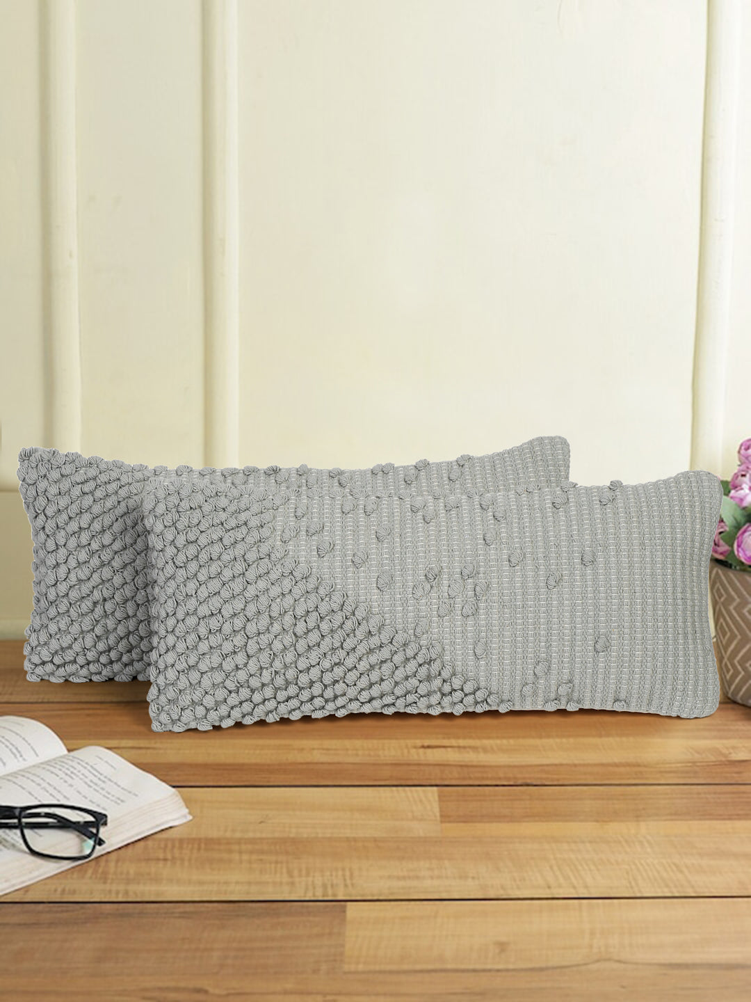 Eyda 100% Cotton Woven Designer Cushion Covers Set of 2 12x28 inch
