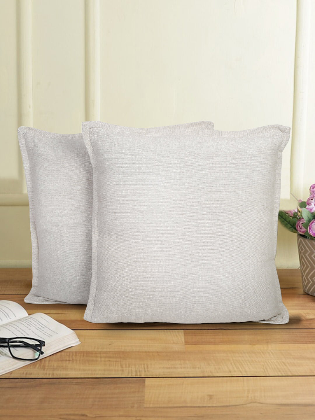 Eyda 100% Cotton Woven Sofa Cushion Covers Set of 2- 24x24 inch