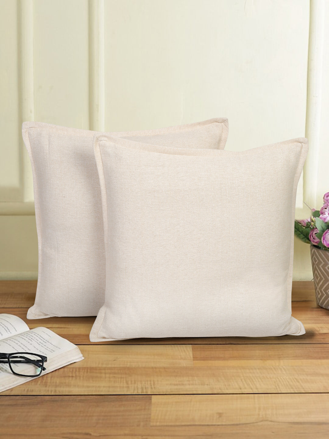 Eyda 100% Cotton Woven Sofa Cushion Covers Set of 2- 24x24 inch