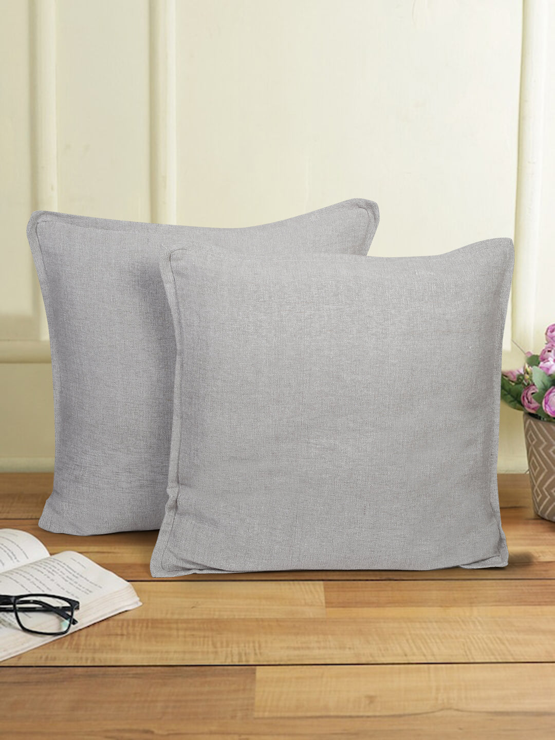 Eyda 100% Cotton Woven Sofa Cushion Covers Set of 2- 24x24 inch