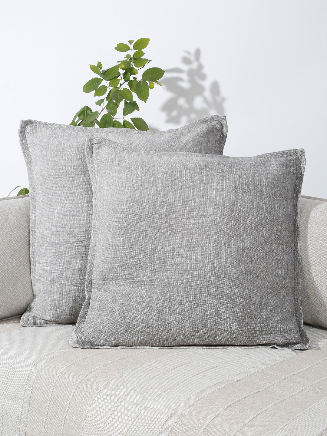 Eyda 100% Cotton Woven Sofa Cushion Covers Set of 2- 24x24 inch